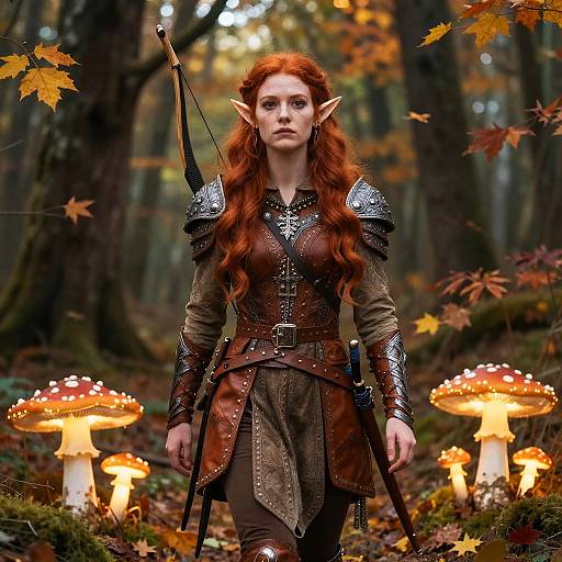 Red Headed Elf in Enchanted Autumn Forest