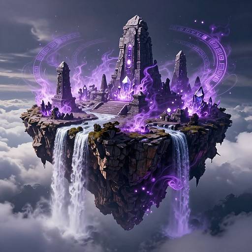 Floating Sky Island with Ethereal Flames