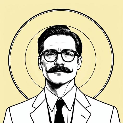 Minimalist Line Art Portrait of Man with Mustache
