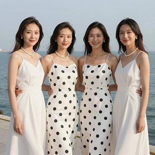 Four Women in White Dresses by the Sea