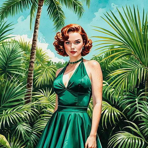 Retro Pin-Up Woman in Tropical Garden