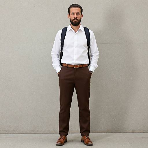 Stylish Menswear with Beard and Backpack