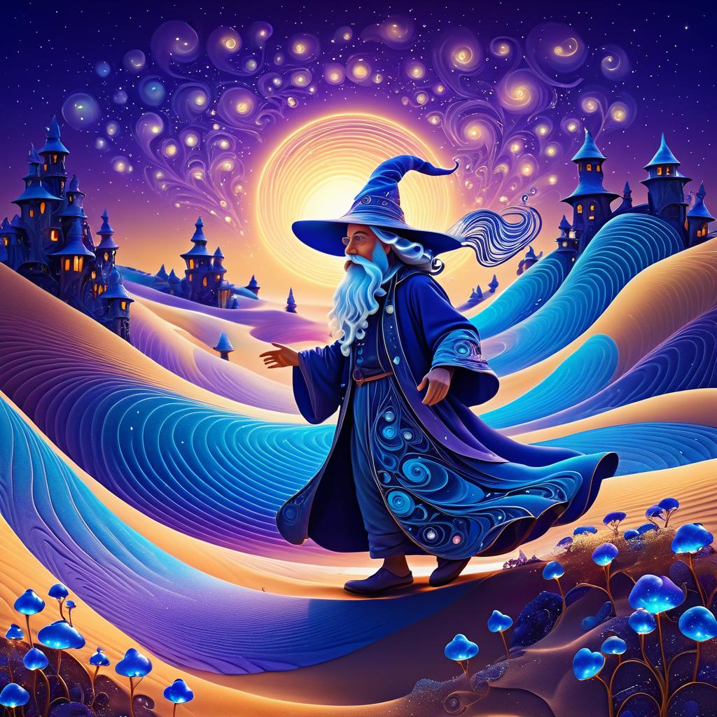 Whimsical Wizard Amidst Luminescent Landscapes