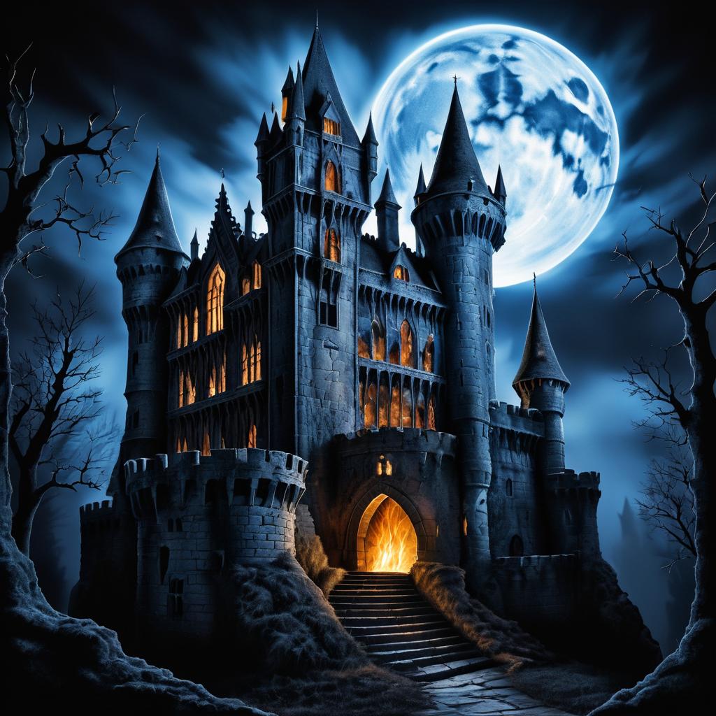 Crumbling Castle with Hybrid Werewolf-Vampire