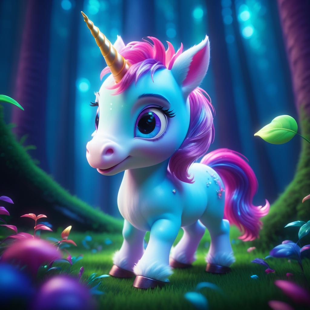 Cinematic Baby Unicorn in Enchanted Forest