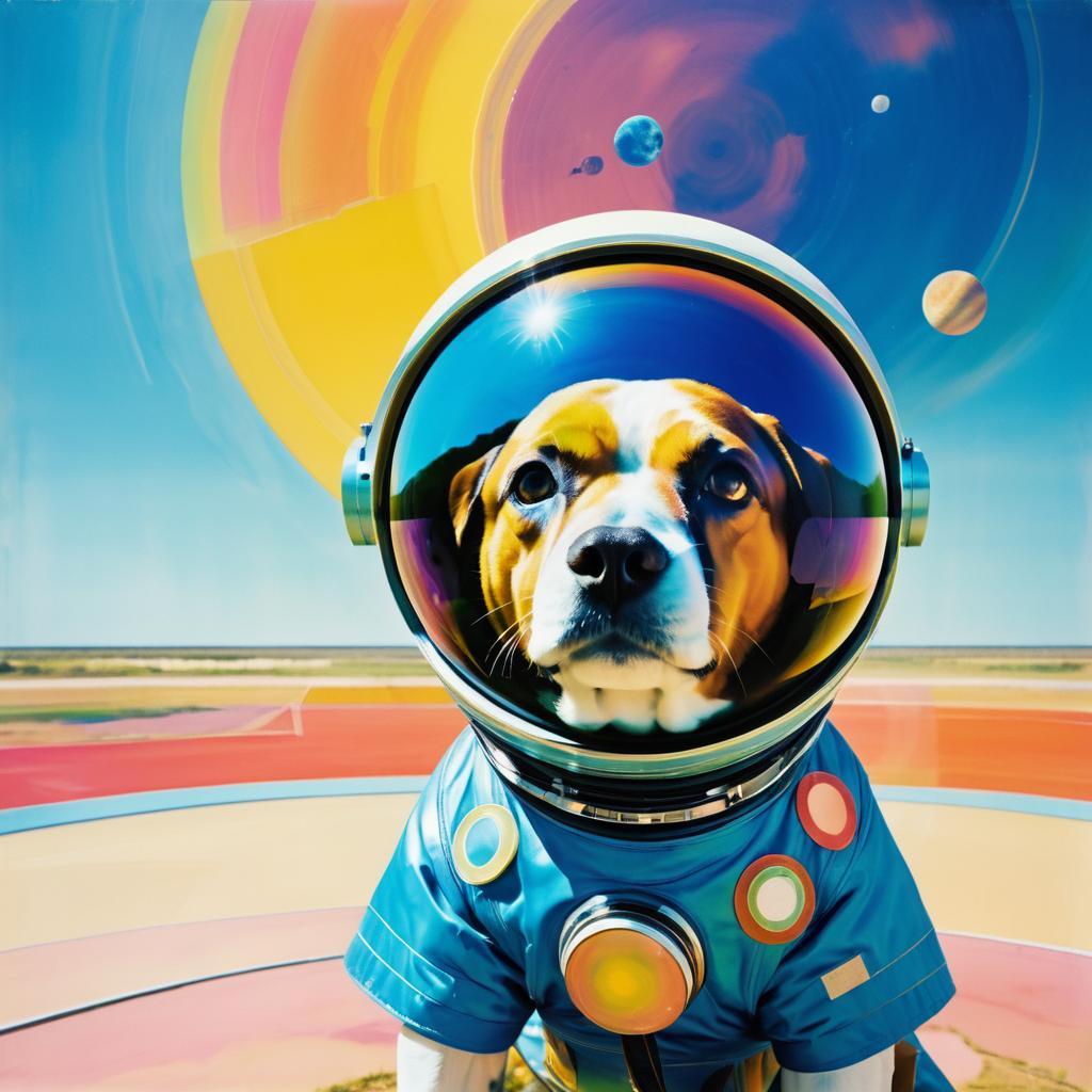 Vibrant Retro Space Dog Oil Painting