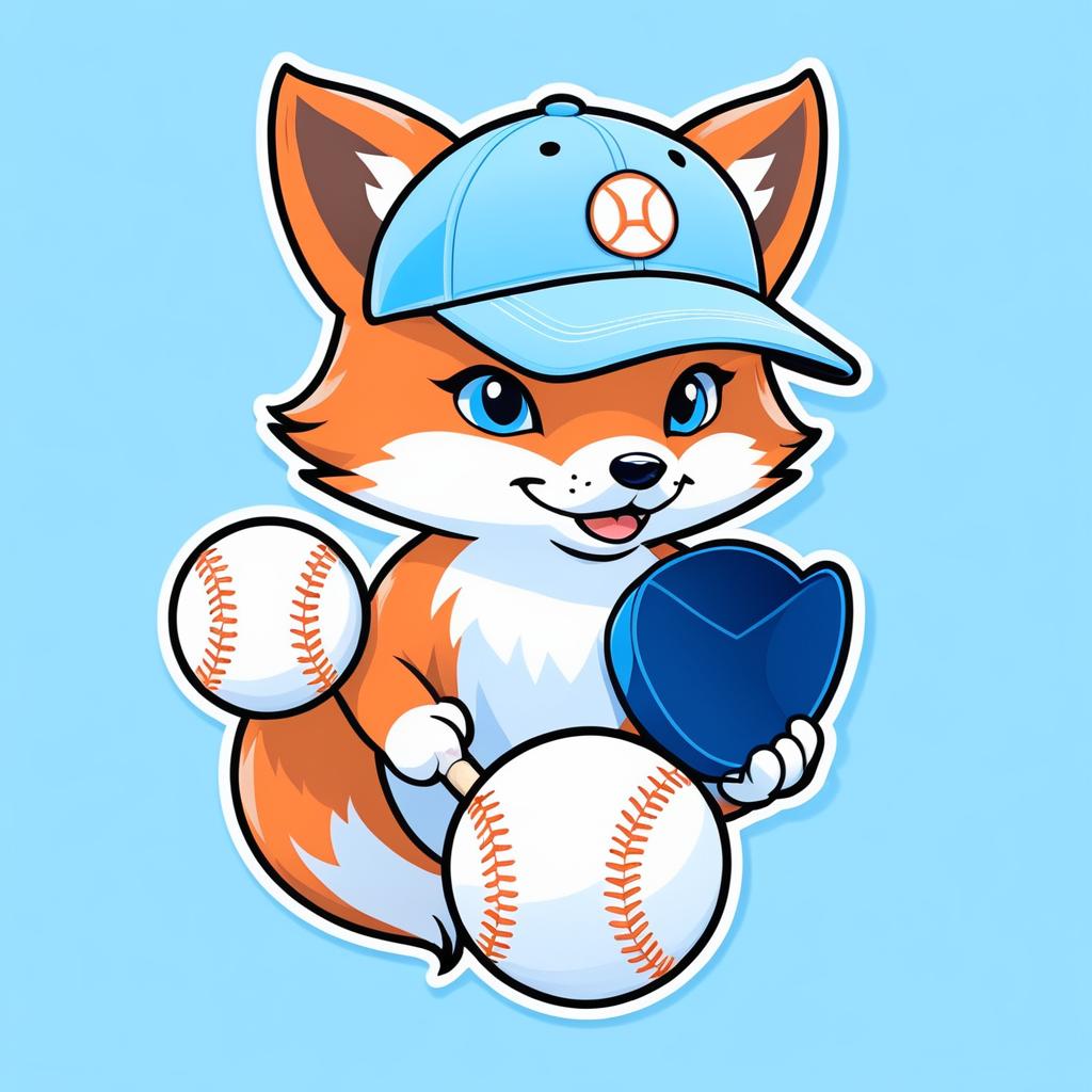 Kawaii Fox with Baseball Cap Sticker