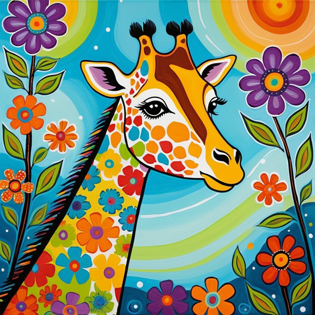 Colorful Whimsical Folk Art Giraffe