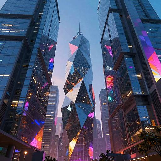 Futuristic Polygonal Cyberpunk Cityscape