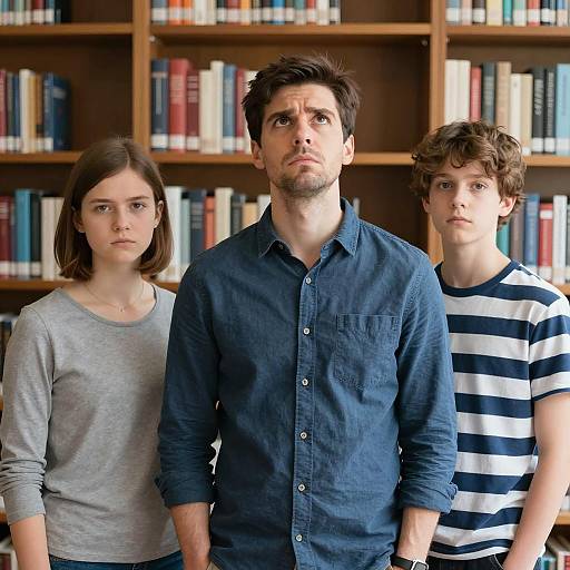 Group of Individuals in a Library Setting