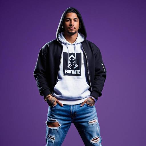 Young Man in Fortnite Hoodie with Torn Jeans