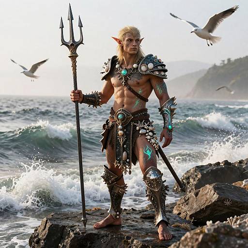 5e Sea Elf Warrior on Rocky Shore
