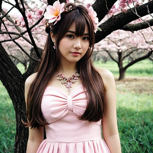 Woman in Pink Dress with Flower Hair Ornament Outdoors
