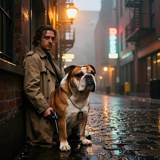 Weathered Ex-Cop Bulldog Noir Scene