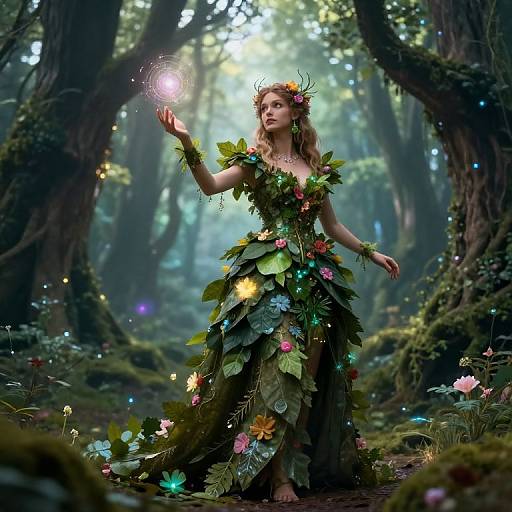 Enchanted Forest Guardian in Leaf Gown
