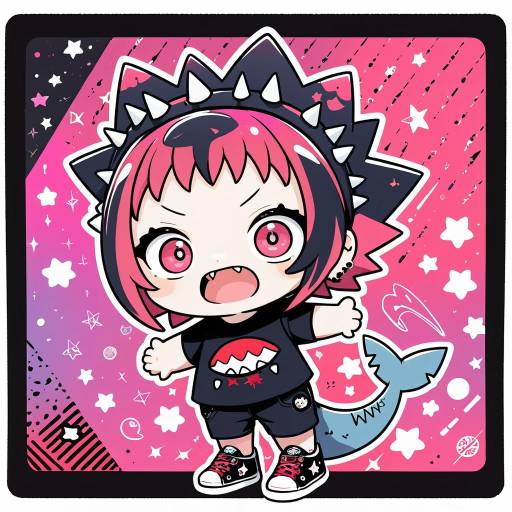 Vibrant Chibi Character with Shark Elements