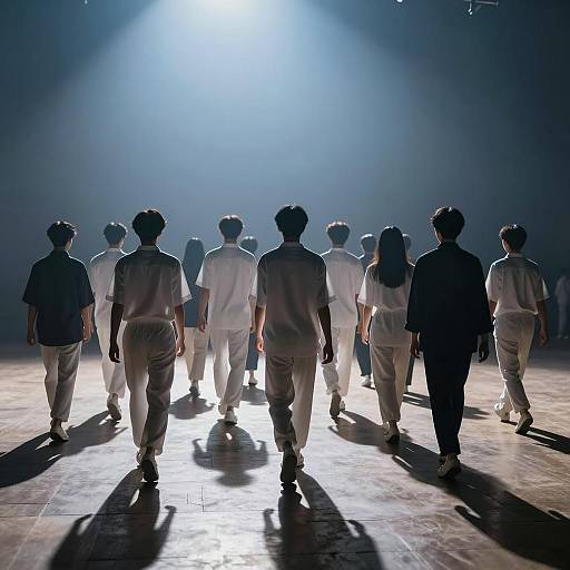 Group Walking Into Bright Light