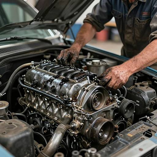 Mechanic Working on Mustang Engine