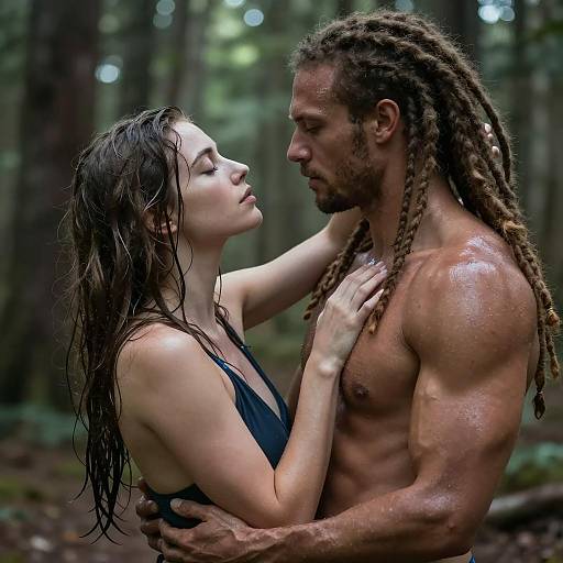 Intense Embrace in a Moonlit Forest