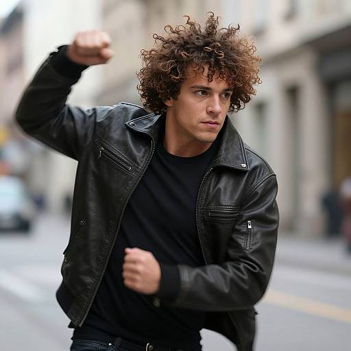 Dynamic European Man in Leather Jacket