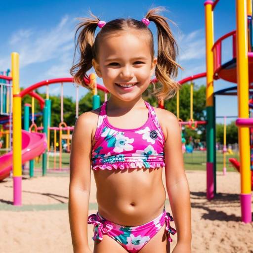 Smiling Girl in Pink Floral Bikini at Playground