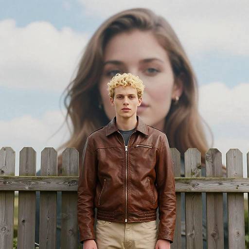 Young Man by Wooden Fence with Woman
