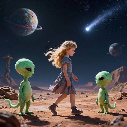 Golden-Haired Girl on Alien Planet