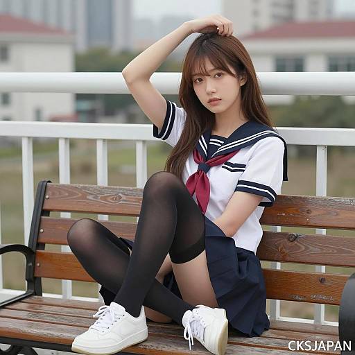 Schoolgirl Relaxing in Outdoor Scene