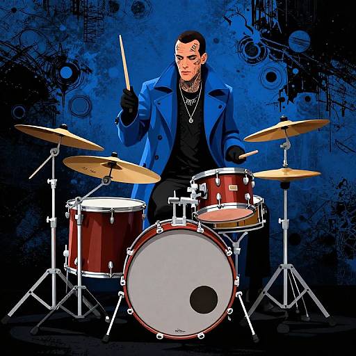 Edgy Drummer in Blue Coat