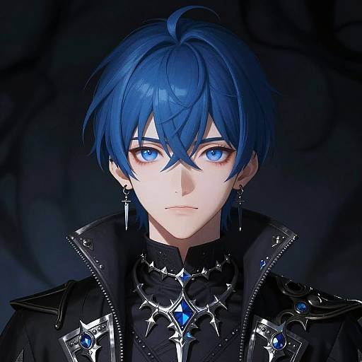 Blue-Haired Gothic Anime Boy Portrait