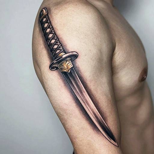 Realistic Samurai Katana Arm Tattoo