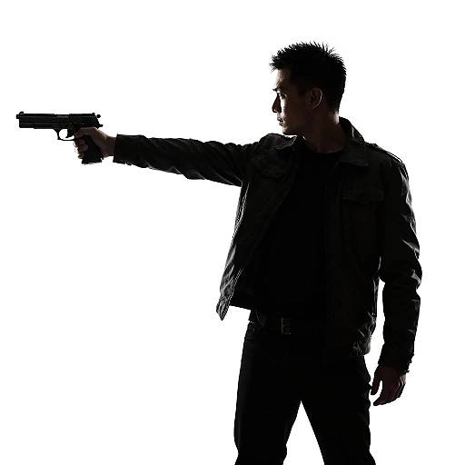 Dramatic Silhouette of Man with Handgun