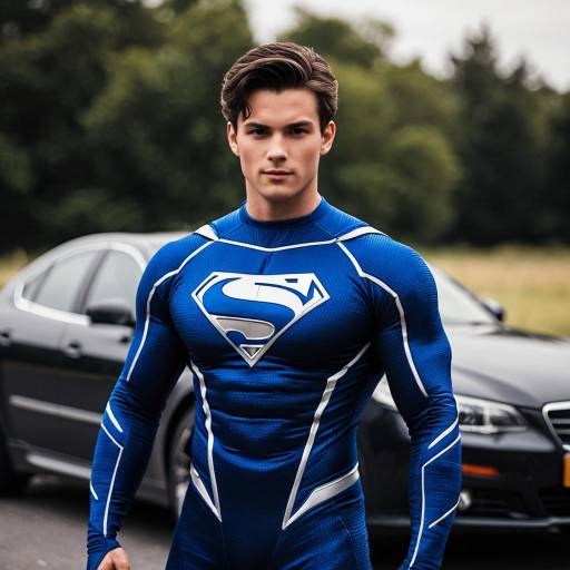 Muscular Boy in Padded Superhero Costume