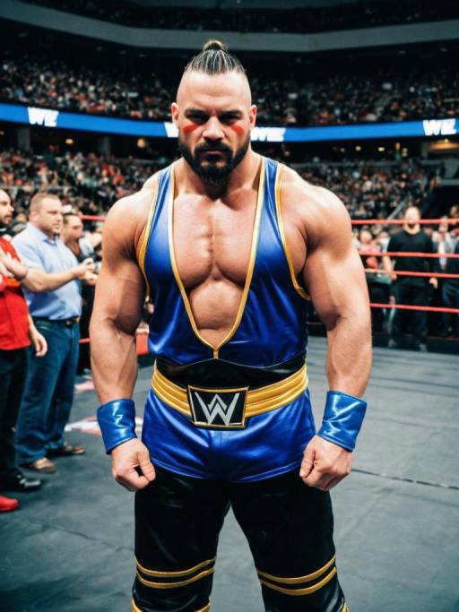 Muscular WWE Wrestler in Blue Costume