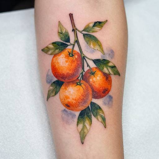 Watercolor Tangerine Branch Tattoo Design