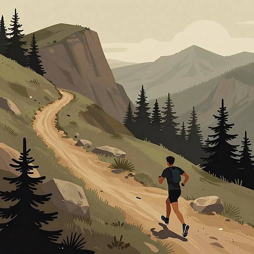 Energetic Mountain Trail Running Scene