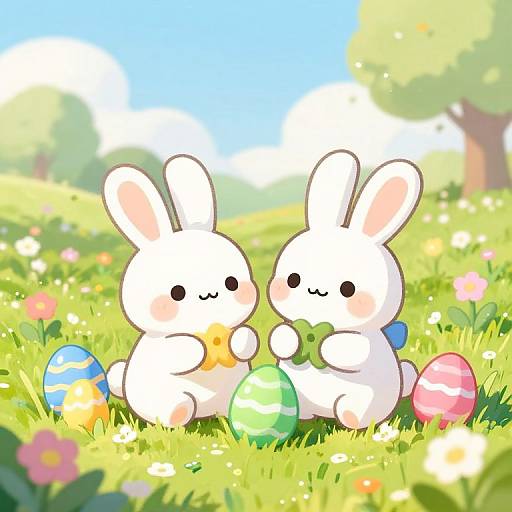 Cheerful Easter Bunnies in Meadow