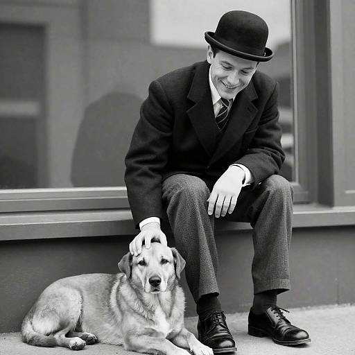 Charming Black-and-White Man with Dog