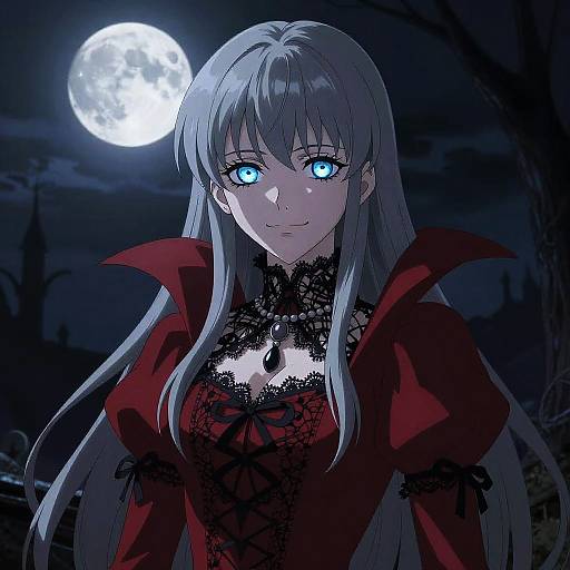 Moonlit Victorian Vampire in Crimson Gown