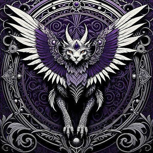 Gothic Chimera with Mechanical Feathered Wings