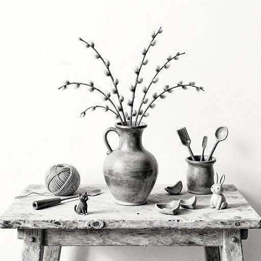 Whimsical Black-and-White Pottery Still Life