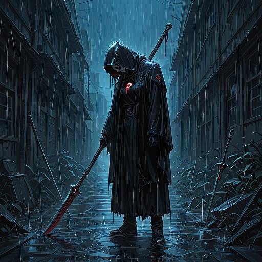 Mysterious Reaper Girl in the Rain
