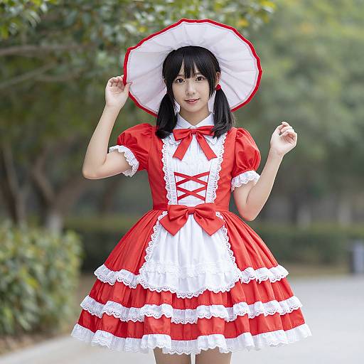 Girl in Red and White Carnival Dress