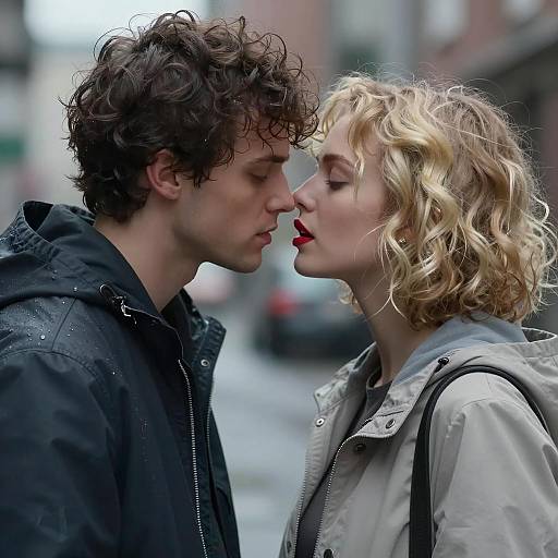 Intimate Moment in Rainy Hoodies