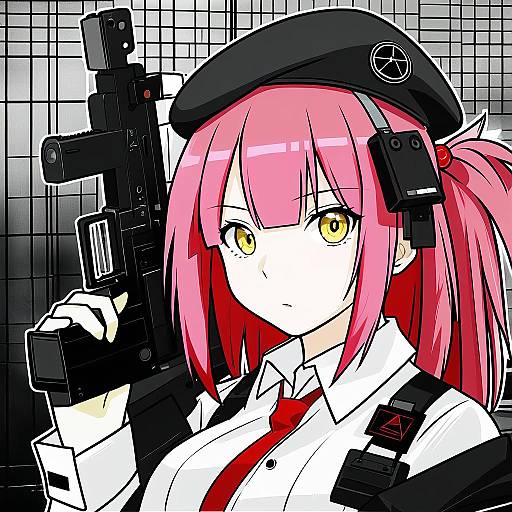 Illustration of Mp7 (girls' frontline), girls' frontline in the style of Spam (spamham4506)