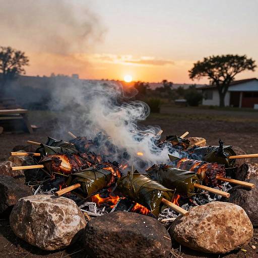 Traditional Campfire Barbacoa at Sunset