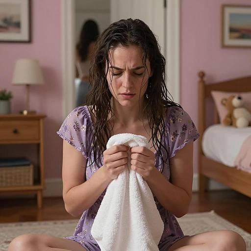 Emotional Woman in Floral Dress Scene