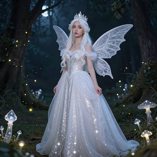 Ethereal Fairy-Tale Princess in Moonlit Forest