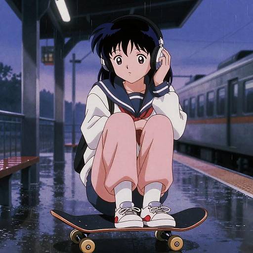 Melancholic 90s Skategirl at Dusk Station