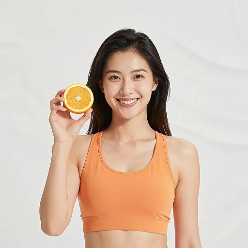 Cheerful Asian Woman in Sports Bra